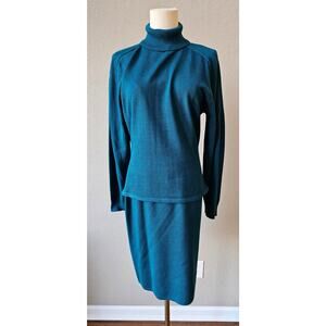 Vintage George Georgiou Wool Blend Turtleneck Long Sleeve Sweater & Skirt Set Sm